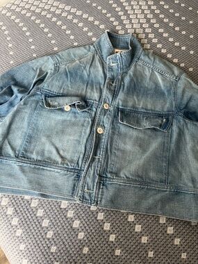 AMO Light Wash Denim Shirt Jacket in Faded Blue
